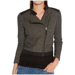 Lucky Brand Jacket Women's Medium Black Swiss Dot Wool Moto Edgy Lightweight NWT
